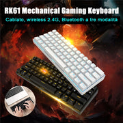 RK61 61 Keys Bluetooth / 2.4G Wireless / USB Wired Three Modes Tablet Mobile Gaming Mechanical Keyboard, Cable Length: 1.5m, Style:Tea Shaft(White)