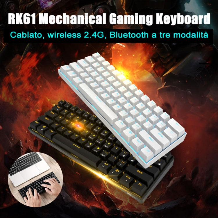 RK61 61 Keys Bluetooth / 2.4G Wireless / USB Wired Three Modes Tablet Mobile Gaming Mechanical Keyboard, Cable Length: 1.5m, Style:Tea Shaft(White)