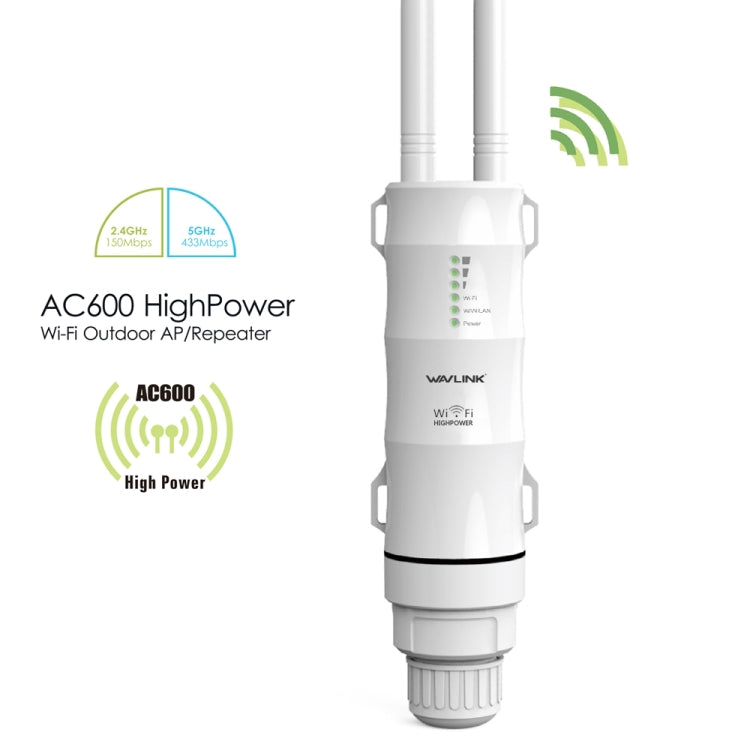 WAVLINK AC600 AP 2.4G/5G Dual Frequency Outdoor High Power Repeater, Pulg Type:US Plug