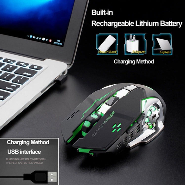 FREEDOM-WOLF X8 2400 DPI 6 Keys 2.4G Wireless Charging Silent Luminous Gaming Mechanical Mouse(Star Black)