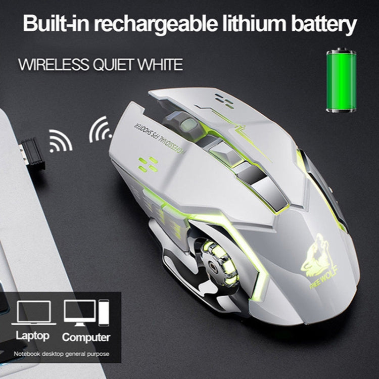 FREEDOM-WOLF X8 2400 DPI 6 Keys 2.4G Wireless Charging Silent Luminous Gaming Mechanical Mouse(Star Black)