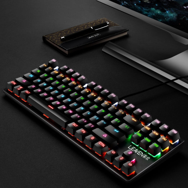 LEAVEN K550 87 Keys Green Shaft Gaming Athletic Office Notebook Punk Mechanical Keyboard, Cable Length: 1.8m(Black)