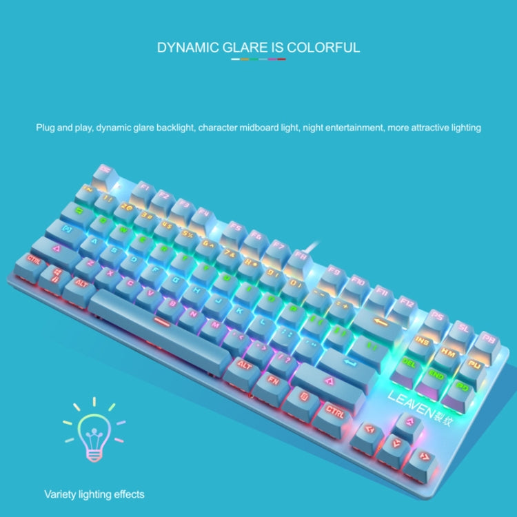 LEAVEN K550 87 Keys Green Shaft Gaming Athletic Office Notebook Punk Mechanical Keyboard, Cable Length: 1.8m(Black)