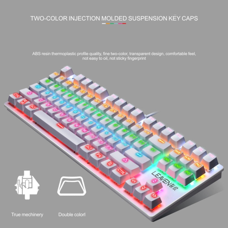 LEAVEN K550 87 Keys Green Shaft Gaming Athletic Office Notebook Punk Mechanical Keyboard, Cable Length: 1.8m(White)