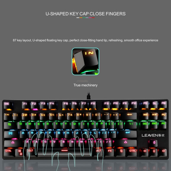 LEAVEN K550 87 Keys Green Shaft Gaming Athletic Office Notebook Punk Mechanical Keyboard, Cable Length: 1.8m(Pink)