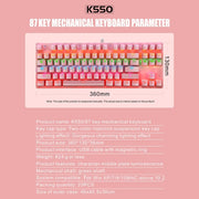 LEAVEN K550 87 Keys Green Shaft Gaming Athletic Office Notebook Punk Mechanical Keyboard, Cable Length: 1.8m(Pink)