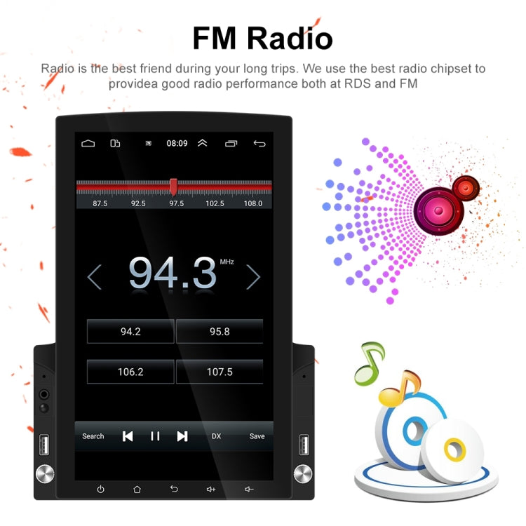 9.7 inch Vertical Screen HD 2.5D Glass Car MP5 Player Android Navigation All-in-one Machine, Specification:Standard+8 Lights Camera