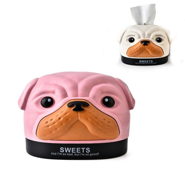 Creative Wheat Bobbi Dog Tissue Box Living Room Bedroom Desktop Pumping Paper Roll Paper Storage Box(Pink)