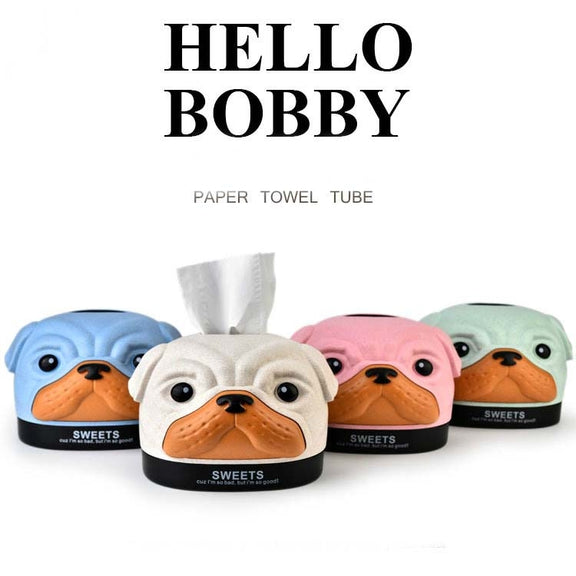 Creative Wheat Bobbi Dog Tissue Box Living Room Bedroom Desktop Pumping Paper Roll Paper Storage Box(Beige)