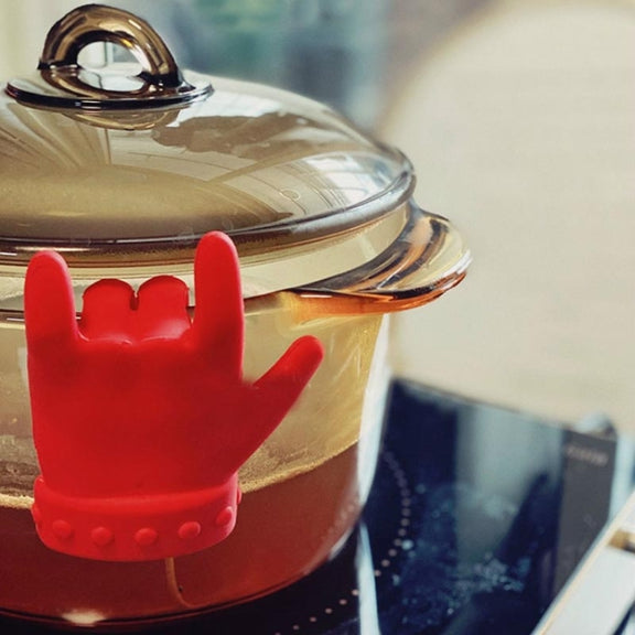 2 PCS Kitchen Silicone Pot Lid Raising Gadget Finger Shaped Pot Lid Spill-proof Raising Spoon Rack