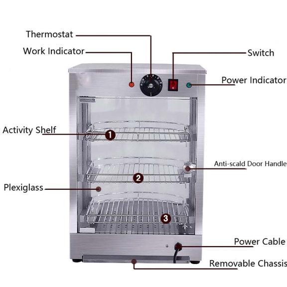 DH-1P Three-layer Electrical Heating Holding Cabinet Egg Tart Pizza Bread Food Heating Constant Temperature Holding Display Cabinet,  CN Plug
