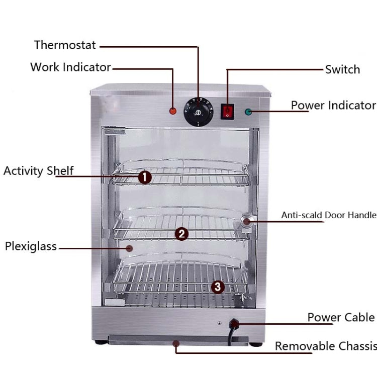DH-1P Three-layer Electrical Heating Holding Cabinet Egg Tart Pizza Bread Food Heating Constant Temperature Holding Display Cabinet,  CN Plug