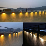 4 PCS Solar Railing Light Staircase Light Outdoor Water-resistant LED Step Light Garden Decoration Landscape Light, Warm White Light(Brown)