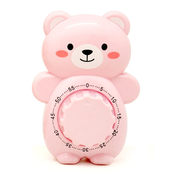 Cartoon Bear Timer Kitchen Gadget Mechanical Timer(Pink)