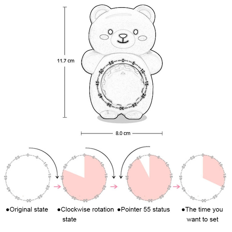 Cartoon Bear Timer Kitchen Gadget Mechanical Timer(Pink)