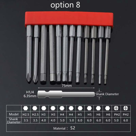 12 PCS / Set Screwdriver Bit With Magnetic S2 Alloy Steel Electric Screwdriver, Specification:8