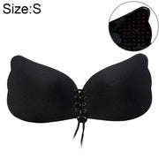 Women Self-Adhesive Strapless Bandage Blackless Solid Bra Silicone Underwear Invisible Bra, Size:S (T Black)