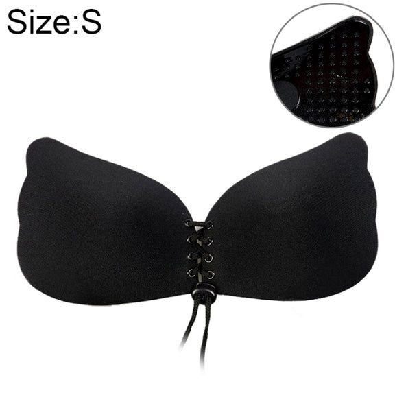 Women Self-Adhesive Strapless Bandage Blackless Solid Bra Silicone Underwear Invisible Bra, Size:S (T Black)
