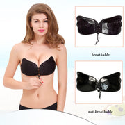 Women Self-Adhesive Strapless Bandage Blackless Solid Bra Silicone Underwear Invisible Bra, Size:S (T Black)