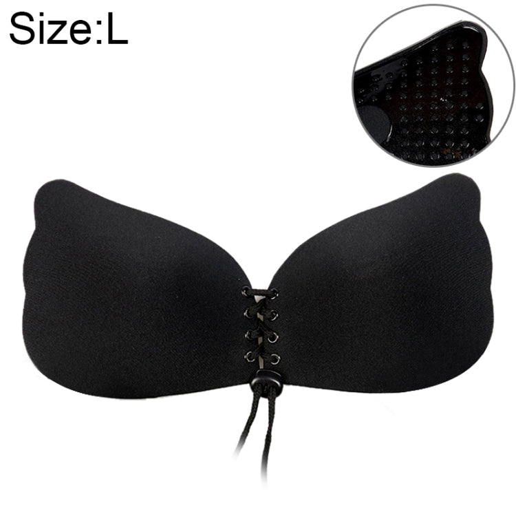 Women Self-Adhesive Strapless Bandage Blackless Solid Bra Silicone Underwear Invisible Bra, Size:L (T Black)