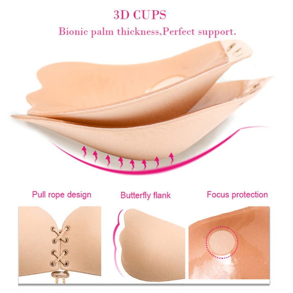 Women Self-Adhesive Strapless Bandage Blackless Solid Bra Silicone Underwear Invisible Bra, Size:XL(T Black)