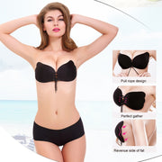 Women Self-Adhesive Strapless Bandage Blackless Solid Bra Silicone Underwear Invisible Bra, Size:XL(T Black)