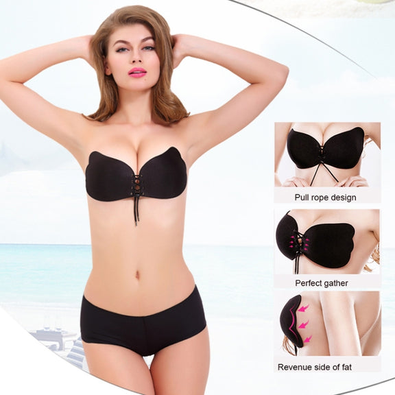 Women Self-Adhesive Strapless Bandage Blackless Solid Bra Silicone Underwear Invisible Bra, Size:XL(T Black)