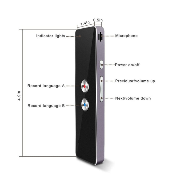 T8 Pocket Language Translator Voice 30 Languages Two Way Real Time Intercom Portable Translator For Personal Learning Travelling Black
