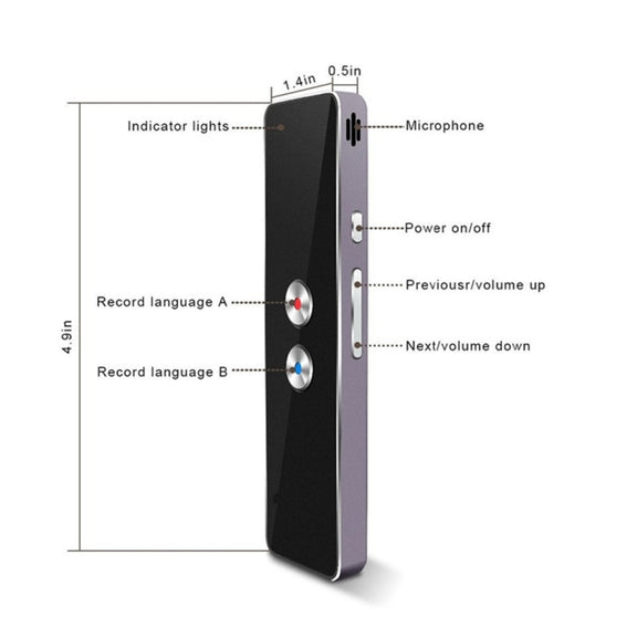 T8 Pocket Language Translator Voice 30 Languages Two Way Real Time Intercom Portable Translator For Personal Learning Travelling Black