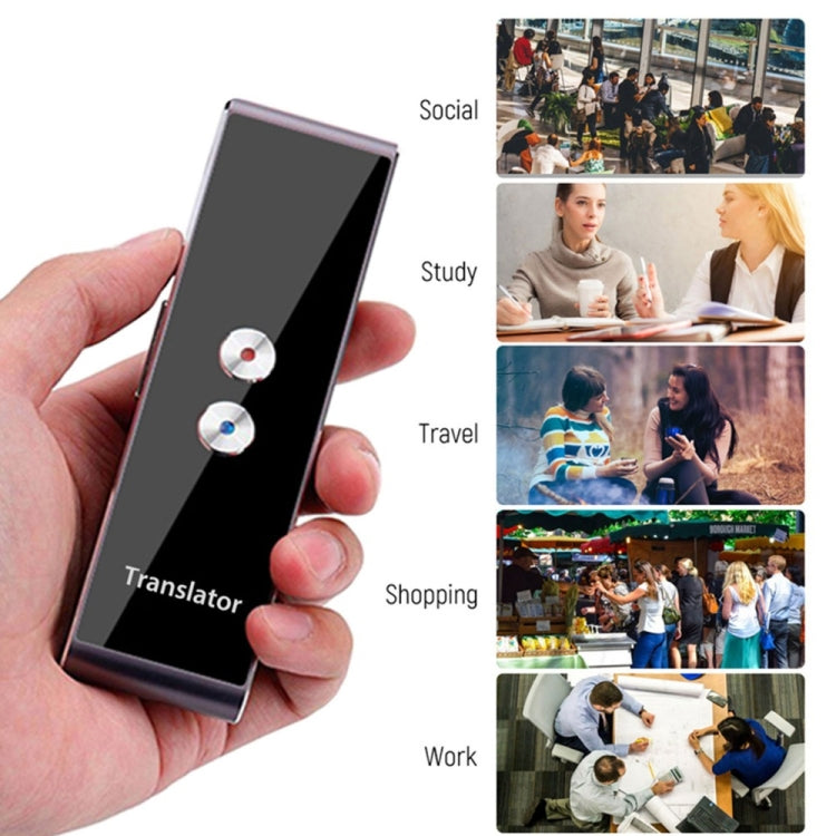 T8 Pocket Language Translator Voice 30 Languages Two Way Real Time Intercom Portable Translator For Personal Learning Travelling Black