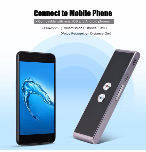 T8 Pocket Language Translator Voice 30 Languages Two Way Real Time Intercom Portable Translator For Personal Learning Travelling Black
