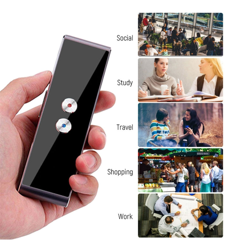 T8 Pocket Language Translator Voice 30 Languages Two Way Real Time Intercom Portable Translator For Personal Learning Travelling Black