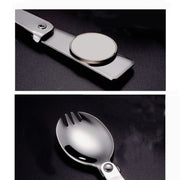 2PCS Stainless Steel Folding Fork Spoon Integrated Dual-use Picnic Portable Tableware, Random Color Delivery(Spoon)
