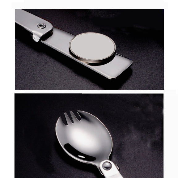 2PCS Stainless Steel Folding Fork Spoon Integrated Dual-use Picnic Portable Tableware, Random Color Delivery(Spoon)