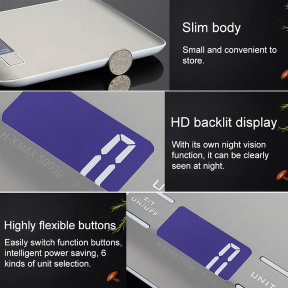 BOH-2012 Digital Multi-function Stainless Steel Food Kitchen Scale with LCD Display, Specification: 10kg/1g(Rose Gold)