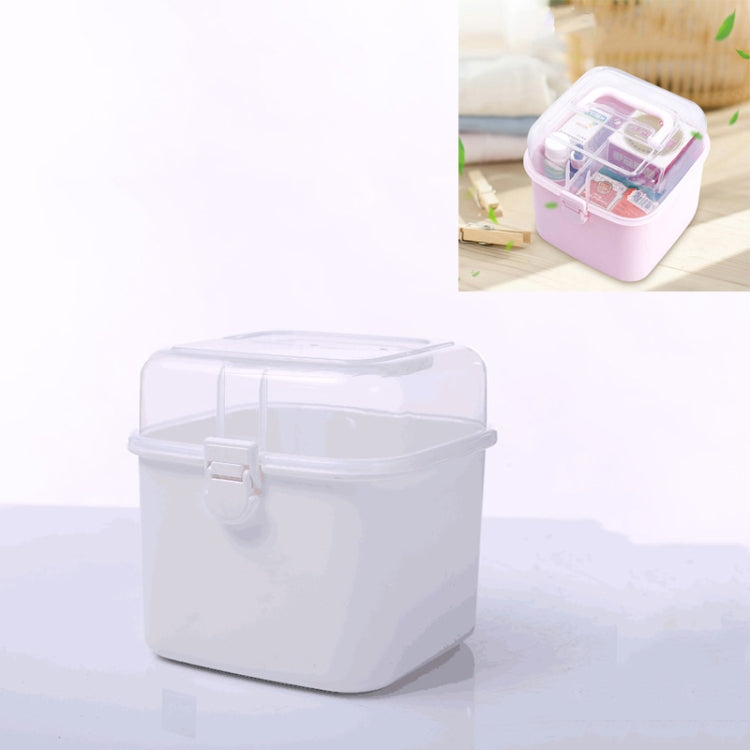 Multifunctional Transparent Plastic Cosmetic Storage Box Household Supplies Storage Pill Box(White)