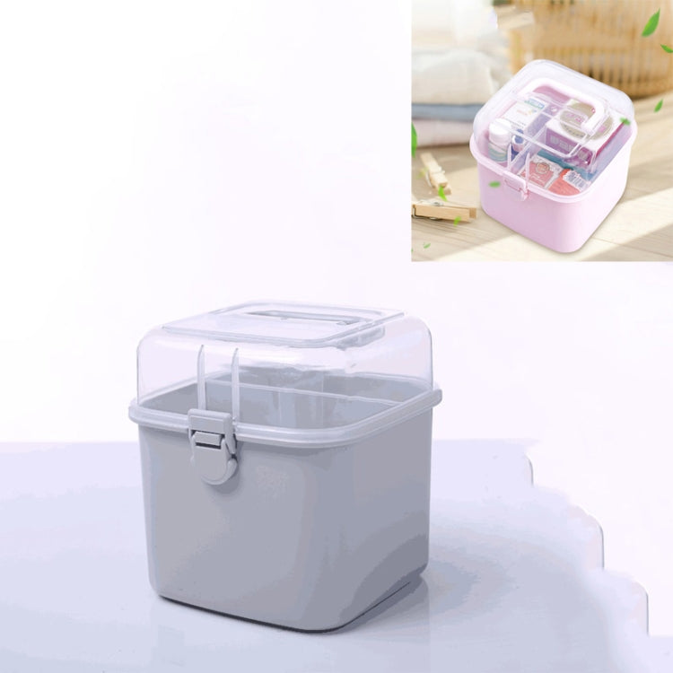 Multifunctional Transparent Plastic Cosmetic Storage Box Household Supplies Storage Pill Box(Gray)
