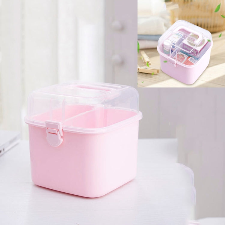 Multifunctional Transparent Plastic Cosmetic Storage Box Household Supplies Storage Pill Box(Pink)