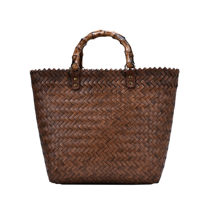 Retro Large-Capacity Bamboo Portable Straw Beach Bag(Brown)