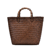 Retro Large-Capacity Bamboo Portable Straw Beach Bag(Brown)
