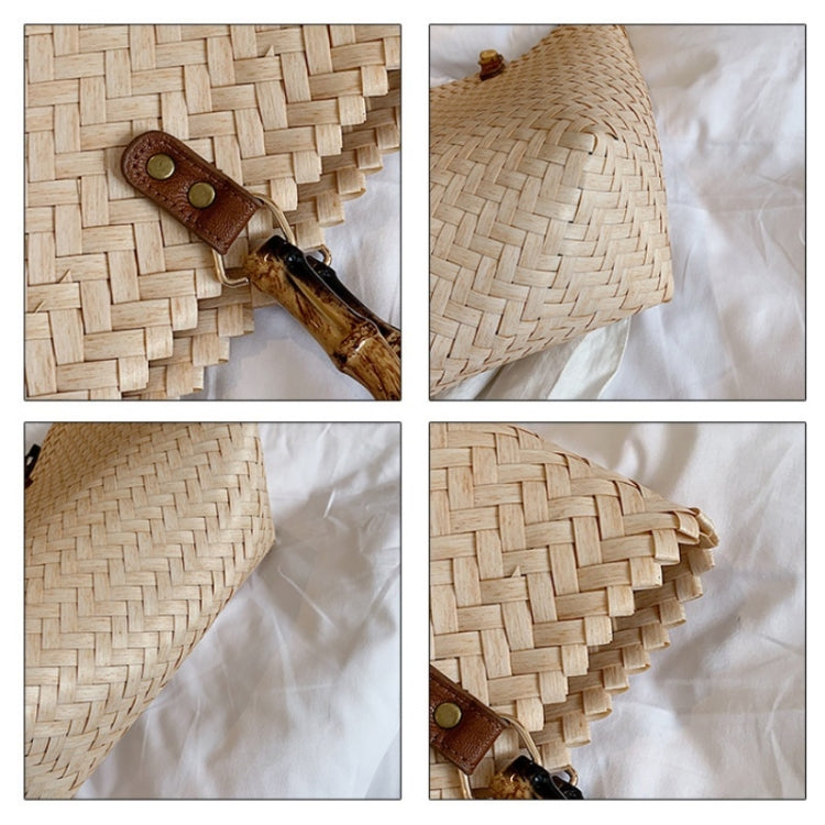 Retro Large-Capacity Bamboo Portable Straw Beach Bag(Brown)