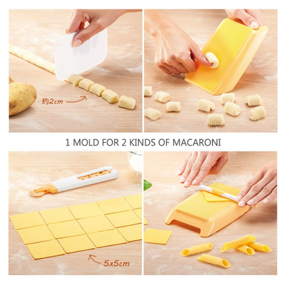 Plastic Pasta Macaroni Board Spaghetti Maker Rolling Pin Mold Kitchen Tool(Yellow)