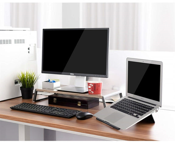 Monitor Stand Riser with Metal Feet for iMac MacBook LCD Display Printer, Lapdesk Tabletop Organizer Sturdy Platform Save Space(Light Wood Grain)
