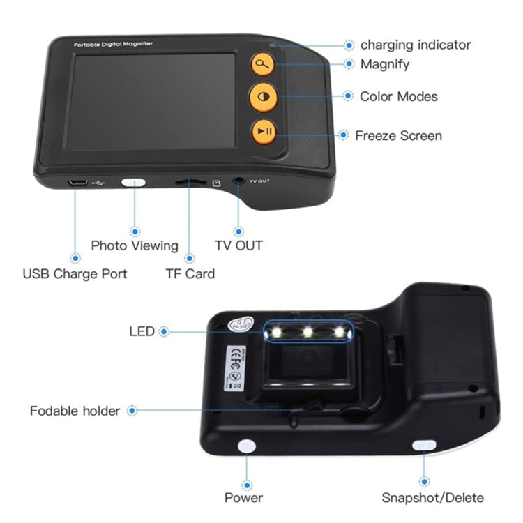 3.5 Inch 2X-25X High-Definition Handheld  Magnifying Glass Electronic Vision Aid(Black)