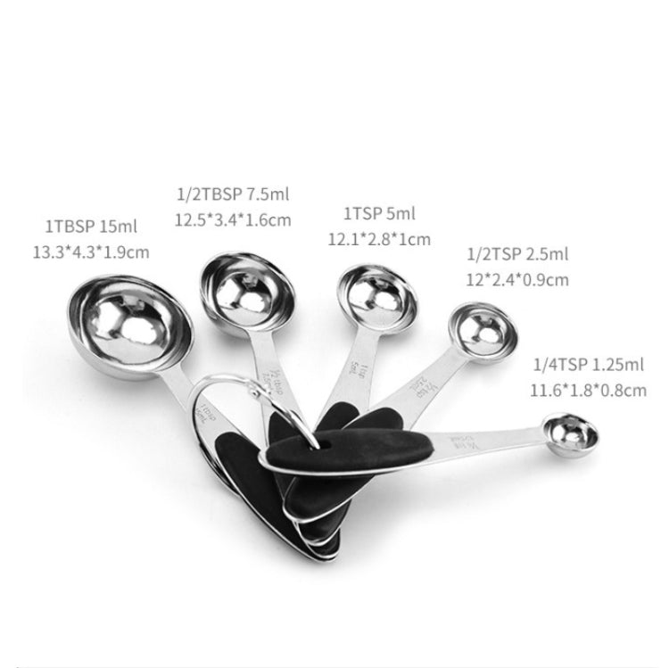 5 in 1 Stainless Steel Measuring Spoon Set Coffee Spoon Baking Kitchen Gadget, Style:Measuring Spoon(Black)