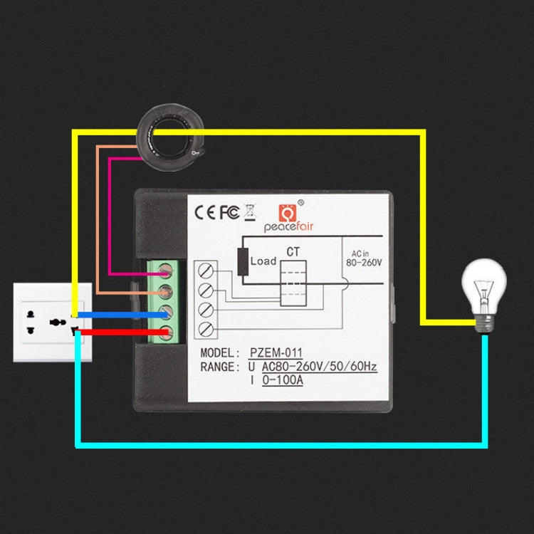 peacefair PZEM-011 AC Digital Display Multi-function Voltage and Current Meter Electrician Instrument, Specification:Host + Closed CT