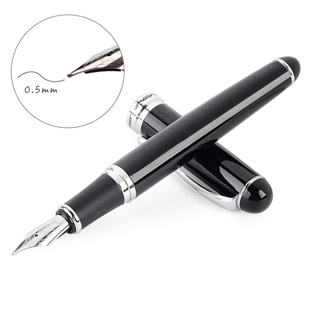 X750 Stationery Stainless Steel Fountain Pen Medium Nib Ink Pens School Oiifice Gift, Nib Size:0.5mm(Black)
