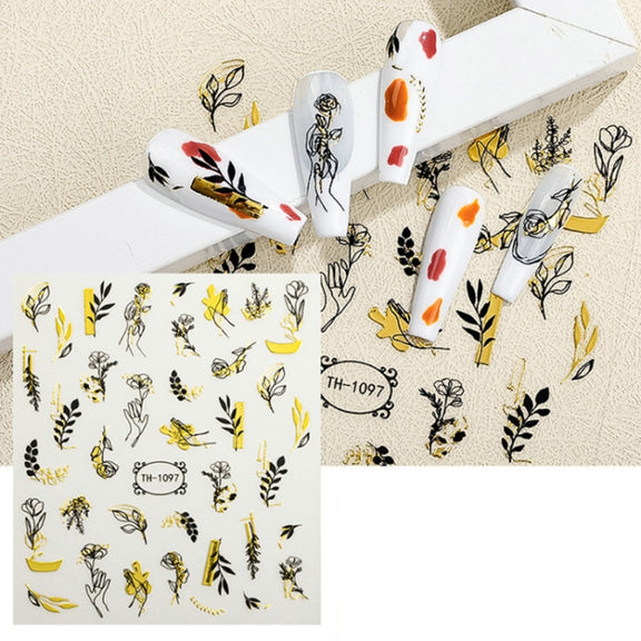 TH-1097 10pcs Frosted Transparent Back Adhesive Bronzing Smudged Nail Art Sticker
