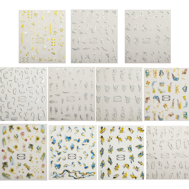 TH-1107 10pcs Frosted Transparent Back Adhesive Bronzing Smudged Nail Art Sticker