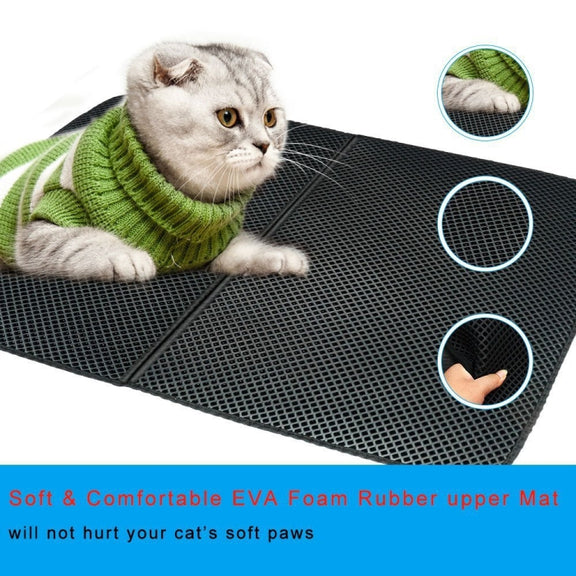 Water-resistant Pet Cat Litter Mat EVA Double Layer Cat Litter Trapping Pets Mat Pad Bottom Non-slip Pet Litter Cat Mat(Black)